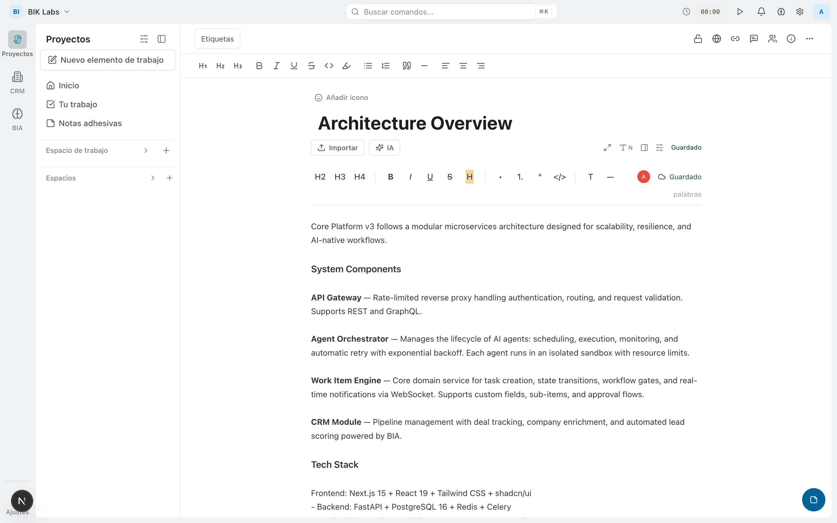Writer: memoria técnica con datos reales